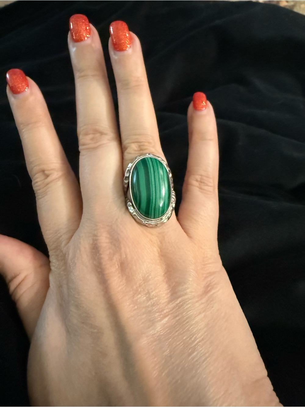 QVC’s Steel By Design Green Malachite Oval Stainless Steel Ring - size 7